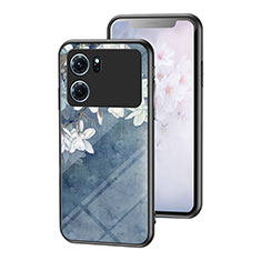 Funda Bumper Silicona Gel Espejo Flores Carcasa para Oppo K10 5G Azul