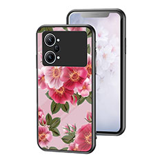 Funda Bumper Silicona Gel Espejo Flores Carcasa para Oppo K10 Pro 5G Rojo