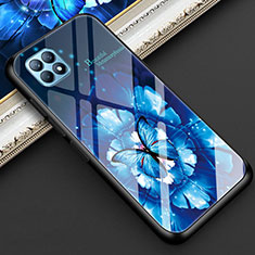 Funda Bumper Silicona Gel Espejo Flores Carcasa para Oppo Reno4 SE 5G Azul Cielo