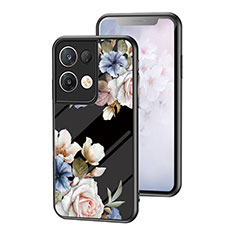 Funda Bumper Silicona Gel Espejo Flores Carcasa para Oppo Reno8 Pro+ Plus 5G Negro