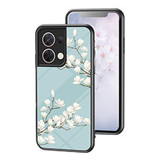 Funda Bumper Silicona Gel Espejo Flores Carcasa para Oppo Reno9 5G Cian