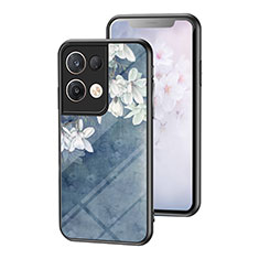 Funda Bumper Silicona Gel Espejo Flores Carcasa para Oppo Reno9 Pro+ Plus 5G Azul