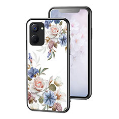 Funda Bumper Silicona Gel Espejo Flores Carcasa para Realme 10S 5G Blanco