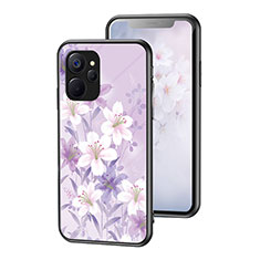 Funda Bumper Silicona Gel Espejo Flores Carcasa para Realme 10T 5G Purpura Claro