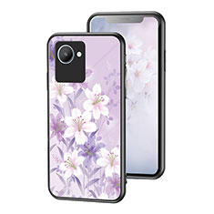 Funda Bumper Silicona Gel Espejo Flores Carcasa para Realme C30s Purpura Claro