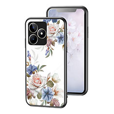 Funda Bumper Silicona Gel Espejo Flores Carcasa para Realme C51 Blanco