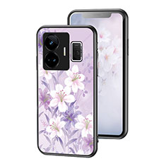 Funda Bumper Silicona Gel Espejo Flores Carcasa para Realme GT Neo5 5G Purpura Claro