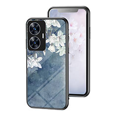 Funda Bumper Silicona Gel Espejo Flores Carcasa para Realme Narzo N55 Azul