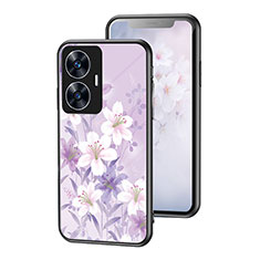 Funda Bumper Silicona Gel Espejo Flores Carcasa para Realme Narzo N55 Purpura Claro