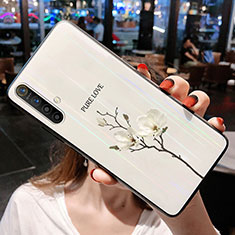 Funda Bumper Silicona Gel Espejo Flores Carcasa para Realme X50 5G Blanco