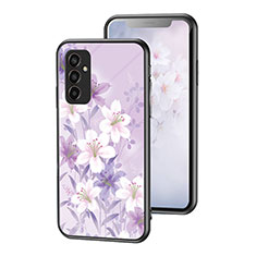 Funda Bumper Silicona Gel Espejo Flores Carcasa para Samsung Galaxy F13 4G Purpura Claro