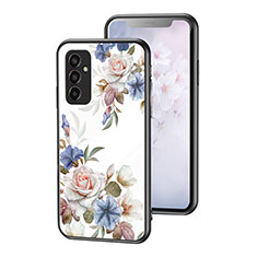 Funda Bumper Silicona Gel Espejo Flores Carcasa para Samsung Galaxy M13 4G Blanco