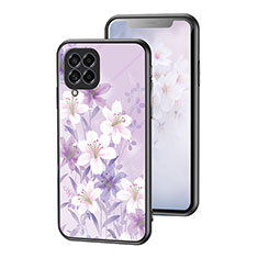 Funda Bumper Silicona Gel Espejo Flores Carcasa para Samsung Galaxy M53 5G Purpura Claro