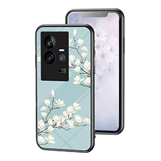 Funda Bumper Silicona Gel Espejo Flores Carcasa para Vivo iQOO 11 5G Cian