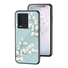 Funda Bumper Silicona Gel Espejo Flores Carcasa para Vivo iQOO 9T 5G Cian