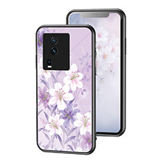 Funda Bumper Silicona Gel Espejo Flores Carcasa para Vivo iQOO Neo7 SE Purpura Claro