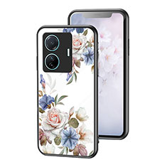 Funda Bumper Silicona Gel Espejo Flores Carcasa para Vivo iQOO Z6 Pro 5G Blanco