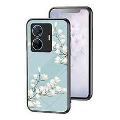 Funda Bumper Silicona Gel Espejo Flores Carcasa para Vivo iQOO Z6 Pro 5G Cian