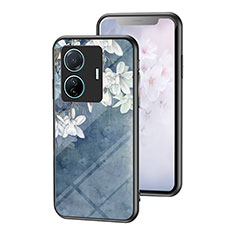 Funda Bumper Silicona Gel Espejo Flores Carcasa para Vivo T1 5G Azul