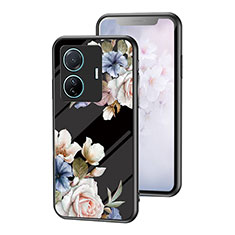 Funda Bumper Silicona Gel Espejo Flores Carcasa para Vivo T1 Pro 5G Negro