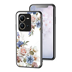 Funda Bumper Silicona Gel Espejo Flores Carcasa para Vivo V25e Blanco