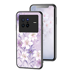 Funda Bumper Silicona Gel Espejo Flores Carcasa para Vivo X80 5G Purpura Claro