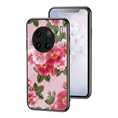 Funda Bumper Silicona Gel Espejo Flores Carcasa para Vivo X90 Pro+ Plus 5G Rojo