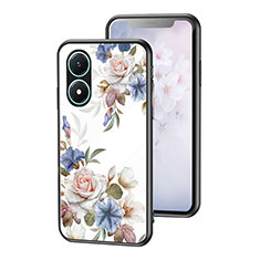 Funda Bumper Silicona Gel Espejo Flores Carcasa para Vivo Y02S Blanco