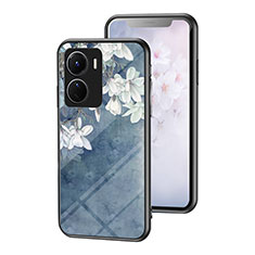 Funda Bumper Silicona Gel Espejo Flores Carcasa para Vivo Y16 Azul