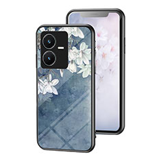 Funda Bumper Silicona Gel Espejo Flores Carcasa para Vivo Y22 Azul