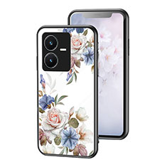 Funda Bumper Silicona Gel Espejo Flores Carcasa para Vivo Y22 Blanco