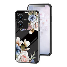 Funda Bumper Silicona Gel Espejo Flores Carcasa para Vivo Y22 Negro