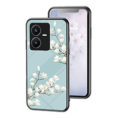 Funda Bumper Silicona Gel Espejo Flores Carcasa para Vivo Y22s Cian