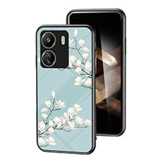 Funda Bumper Silicona Gel Espejo Flores Carcasa para Xiaomi Poco C65 Cian