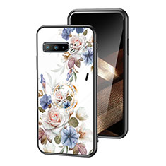 Funda Bumper Silicona Gel Espejo Flores Carcasa S01 para Asus ROG Phone 3 Strix ZS661KS Blanco