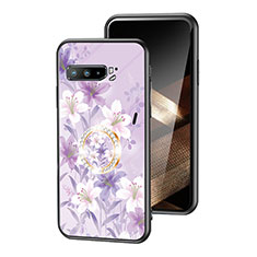 Funda Bumper Silicona Gel Espejo Flores Carcasa S01 para Asus ROG Phone 3 Strix ZS661KS Purpura Claro