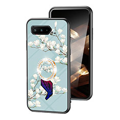 Funda Bumper Silicona Gel Espejo Flores Carcasa S01 para Asus ROG Phone 5 Pro Cian