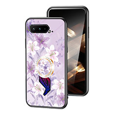 Funda Bumper Silicona Gel Espejo Flores Carcasa S01 para Asus ROG Phone 5 Pro Purpura Claro