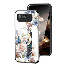 Funda Bumper Silicona Gel Espejo Flores Carcasa S01 para Asus ROG Phone 6 Blanco