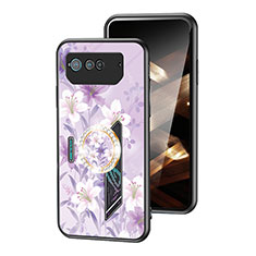 Funda Bumper Silicona Gel Espejo Flores Carcasa S01 para Asus ROG Phone 6 Pro Purpura Claro