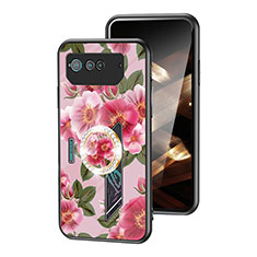 Funda Bumper Silicona Gel Espejo Flores Carcasa S01 para Asus ROG Phone 6 Rojo