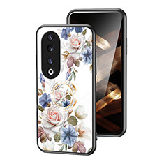 Funda Bumper Silicona Gel Espejo Flores Carcasa S01 para Huawei Honor 90 Pro 5G Blanco