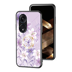 Funda Bumper Silicona Gel Espejo Flores Carcasa S01 para Huawei Honor X5 Plus Purpura Claro