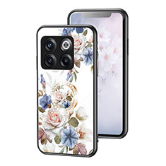 Funda Bumper Silicona Gel Espejo Flores Carcasa S01 para OnePlus 10T 5G Blanco