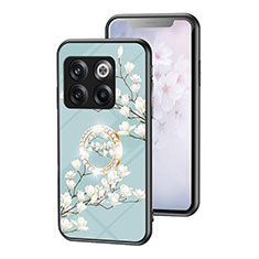 Funda Bumper Silicona Gel Espejo Flores Carcasa S01 para OnePlus 10T 5G Cian