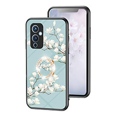 Funda Bumper Silicona Gel Espejo Flores Carcasa S01 para OnePlus 9 5G Cian