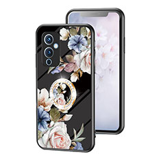 Funda Bumper Silicona Gel Espejo Flores Carcasa S01 para OnePlus 9 5G Negro