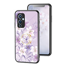 Funda Bumper Silicona Gel Espejo Flores Carcasa S01 para OnePlus 9 5G Purpura Claro