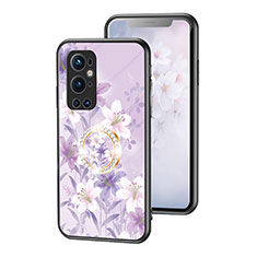 Funda Bumper Silicona Gel Espejo Flores Carcasa S01 para OnePlus 9 Pro 5G Purpura Claro