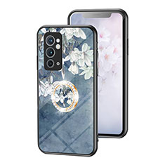 Funda Bumper Silicona Gel Espejo Flores Carcasa S01 para OnePlus 9RT 5G Azul